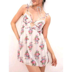 For Love & Lemons Lailah Floral Babydoll‎ Slip Dress Womens XS White Romantic